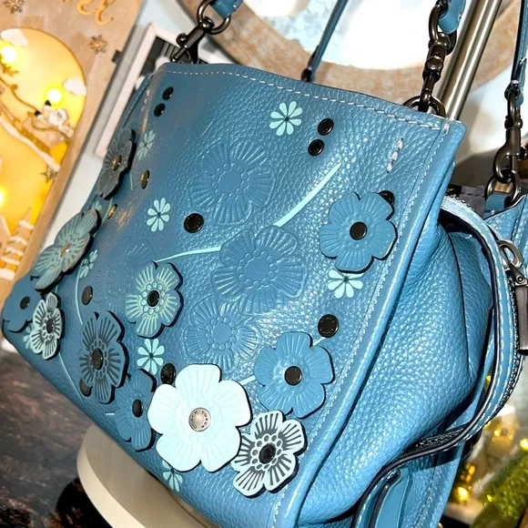 COACH#58840 BLUE TEA ROSE APPLIQUE ROGUE SATCHEL - Picture 9 of 17